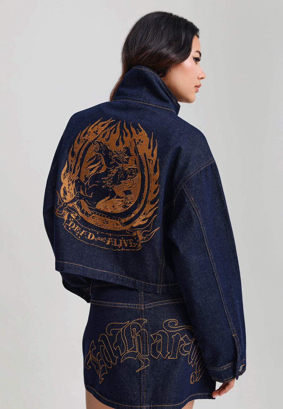 Womens Flaming Chariot Relaxed Denim Jacket - Indigo