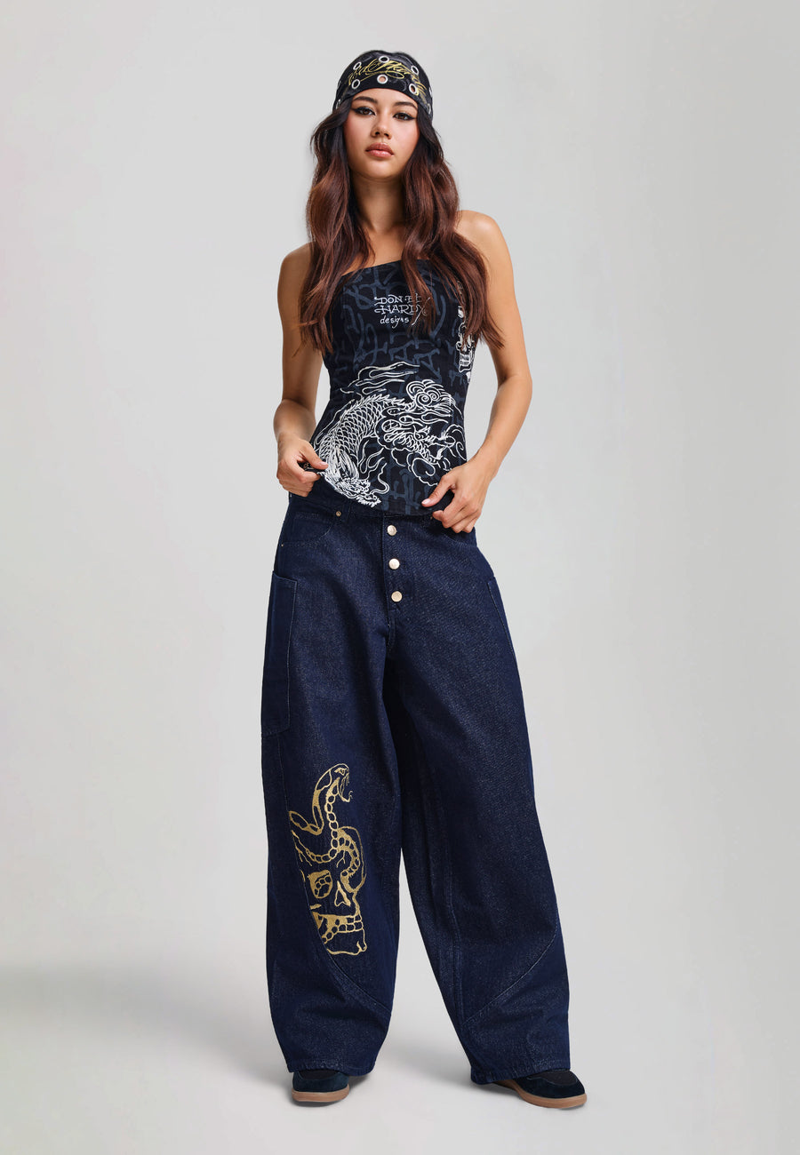 Womens Golden Snake Balloon Leg Jeans - Indigo