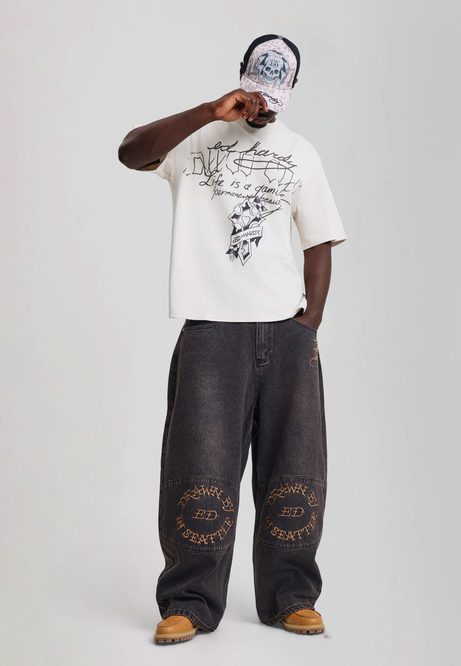 Mens Drawn By Ed Panelled Balloon Jeans - Brown