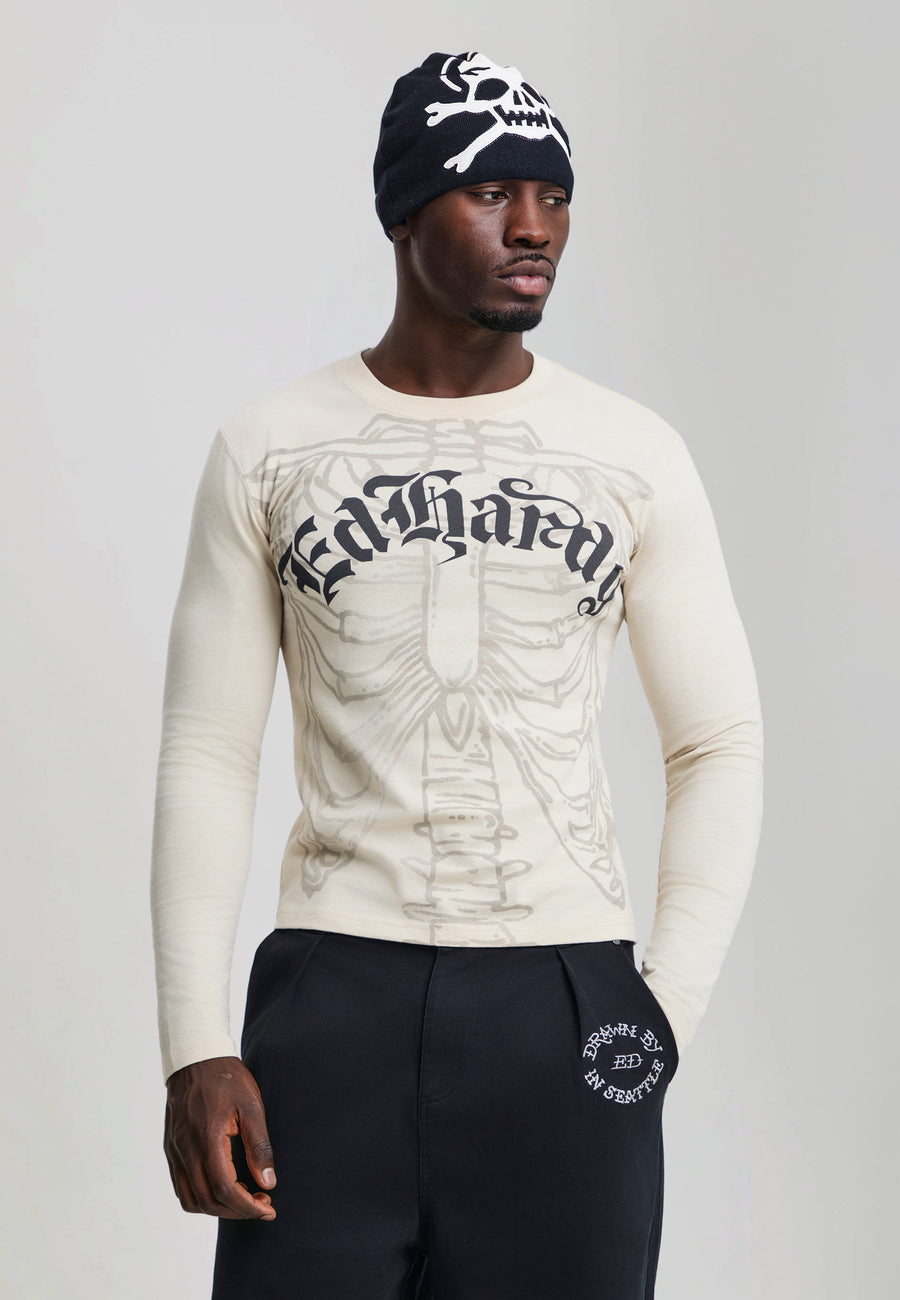 Mens Gothic Skeleton Long Sleeve T-Shirt - Grey