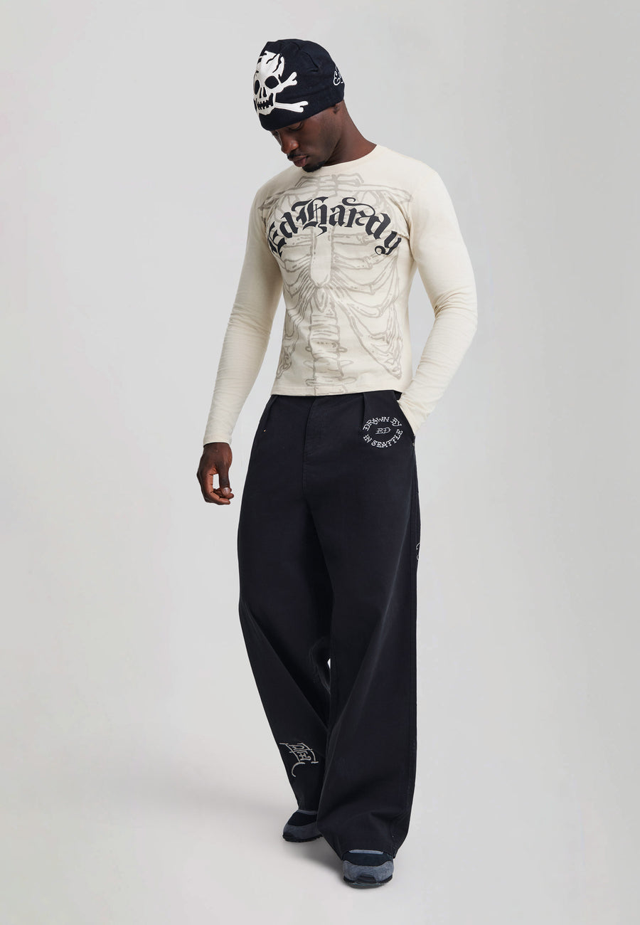 Mens Gothic Skeleton Long Sleeve T-Shirt - Grey