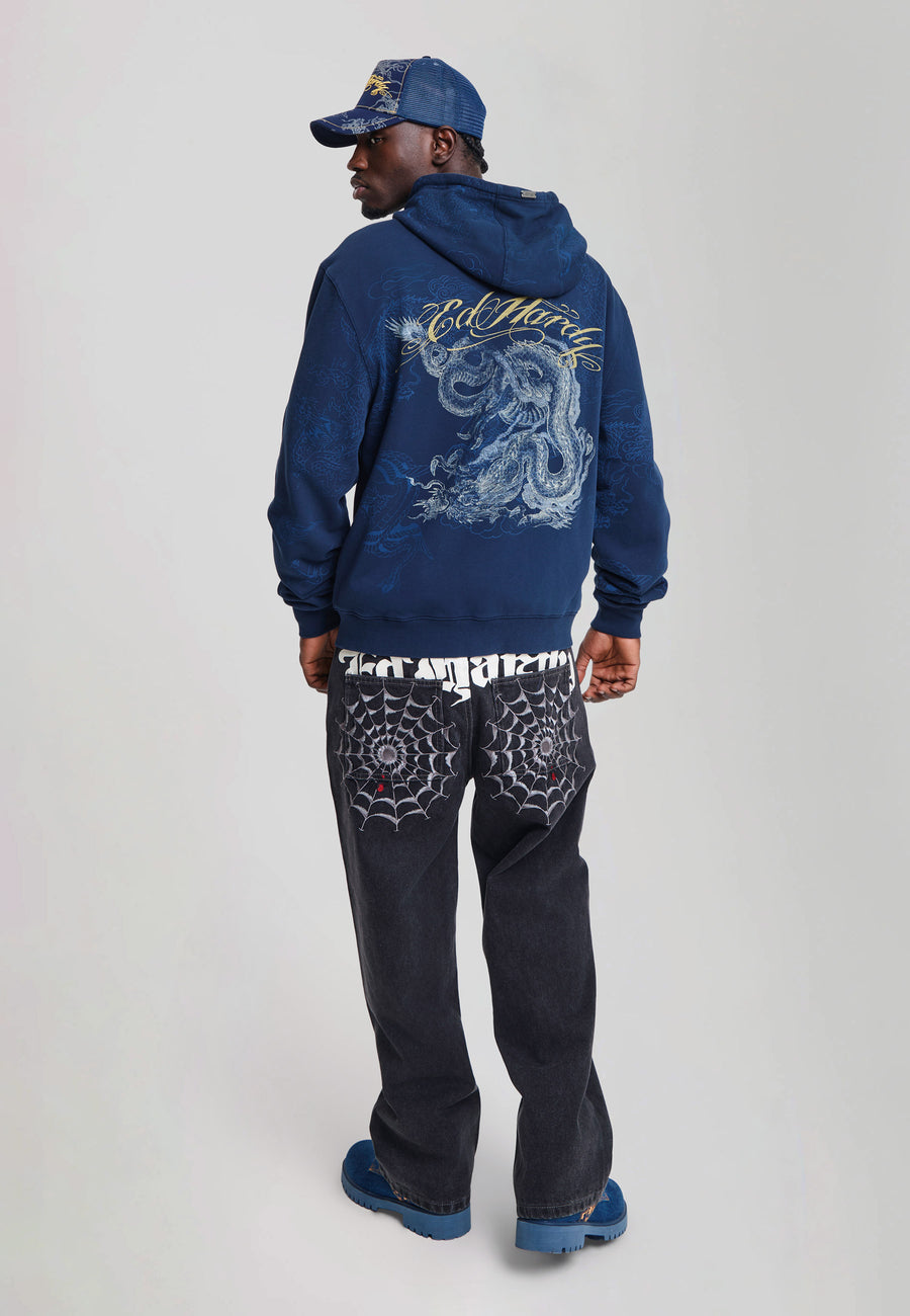 Mens Black Widow Baggy Denim Trousers Jeans - Dark Black