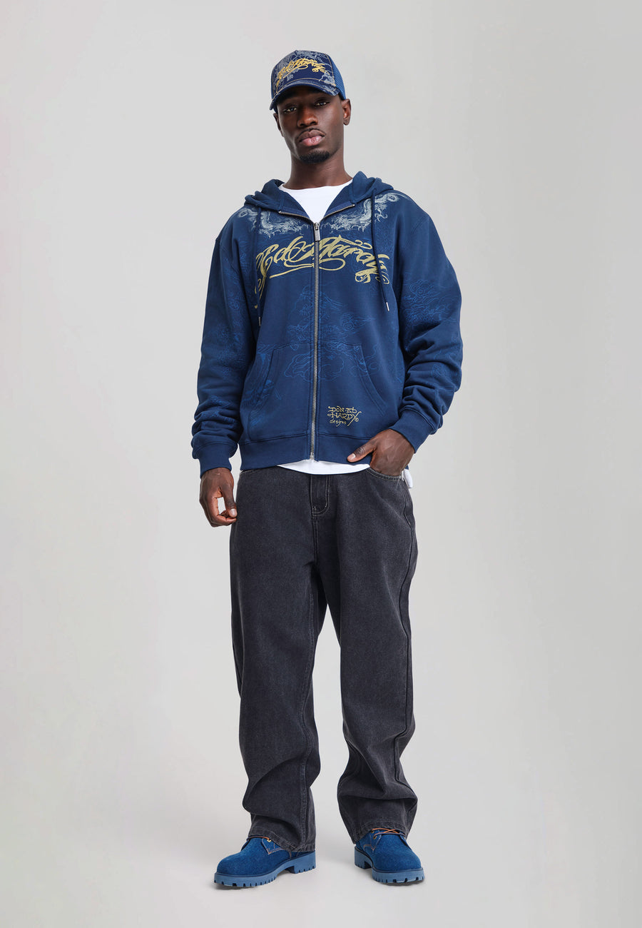 Mens Black Widow Baggy Denim Trousers Jeans - Dark Black