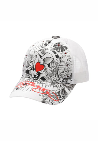 Unisex Death Or Glory 6 Panel Embellished Trucker Cap - Coconut Milk