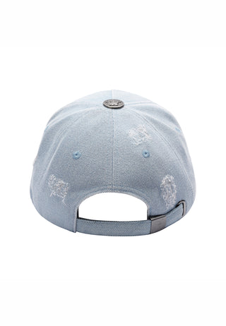 Unisex Denim Embossed Skull 5 Panel Cap - Mid Blue