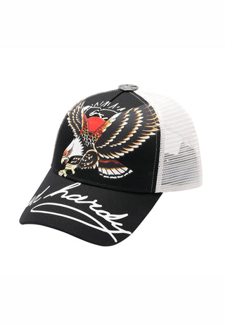 Unisex Soaring Eagle Ed Hardy Script 5 Panel Cap - Black/Bluewash