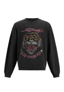 Mens La Tiger Vintage Diamante Crew Neck Sweatshirt - Black