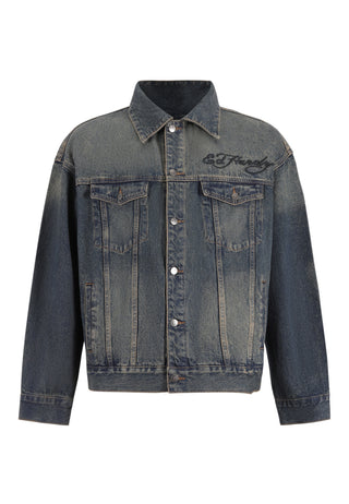 Mens Abstract United Dreams Oversized Denim Jacket - Blue