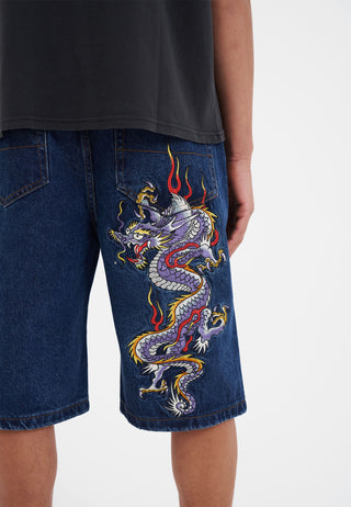 Herre Battle Dragon Denim Jorts Shorts - Indigo