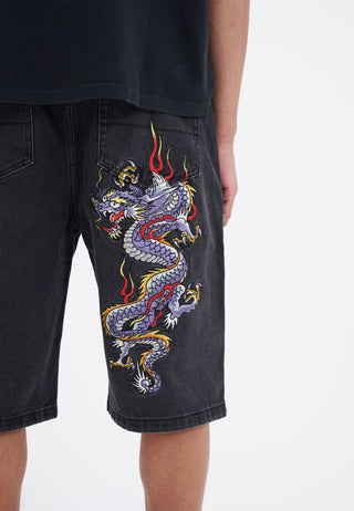 Heren Battle Dragon Denim Jorts Shorts - Zwart gewassen