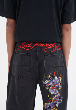 Shorts jeans masculinos Battle Dragon - preto lavado