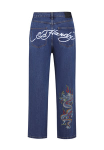 Pantaloni da uomo in denim con diamante Battle-Dragon Jeans - Indaco