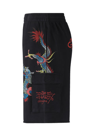 Pantalones cortos tipo cargo con diseño de dragón gateando para hombre - Negro