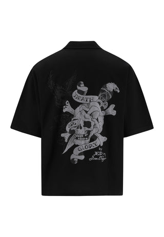 Mens Death Before Glory Mono Printed Camp Shirt - Black