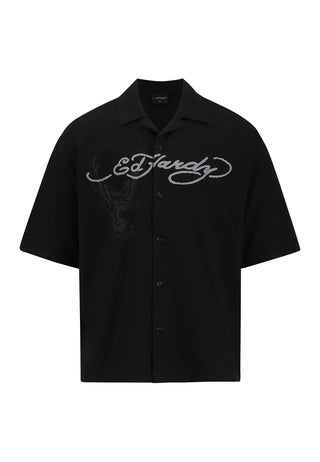 Mens Death Before Glory Mono Printed Camp Shirt - Black