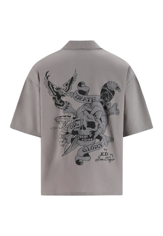 Mens Death Before Glory Mono Printed Camp Shirt - Light Grey