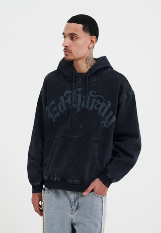 Mens Death Rider Denim Pouch Hoodie - Indigo