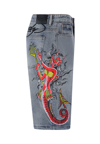 Herr Devil Mermaid Denim Jorts Shorts - Blå