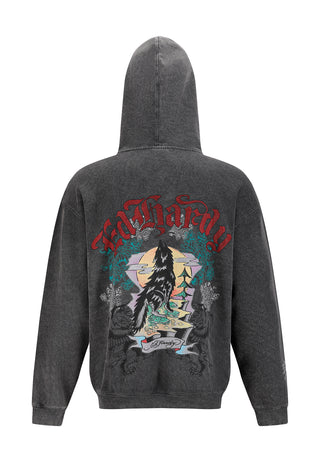 Mens Don Wolf Eagle Panther Diamante Hoodie - Charcoal