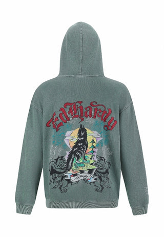 Mens Don Wolf Eagle Panther Diamante Hoodie - Green