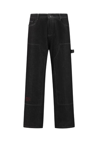 Mens Double Knee Drag Dagger Denim Trousers Jeans - Black