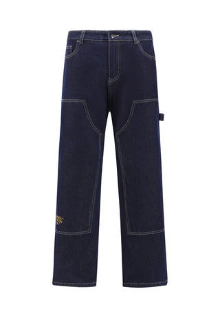 Mens Double Knee Drag Dagger Denim Trousers Jeans - Indigo