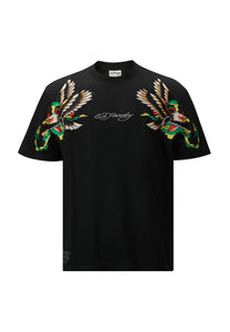 T-shirt da uomo con doppia aquila e serpente vintage - nera