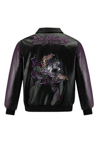 Mens Drag And Panther Battle Pu Breaker Jacket - Black