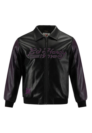 Mens Drag And Panther Battle Pu Breaker Jacket - Black