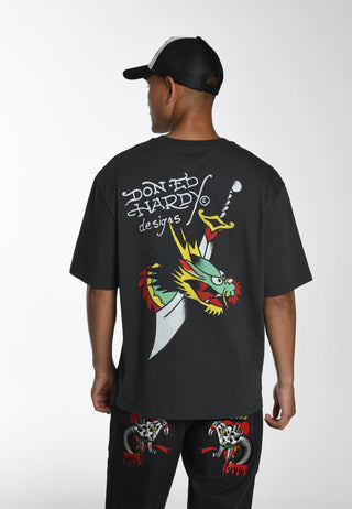 Drag-Blade-Back avslappnad T-shirt för män - Charcoal