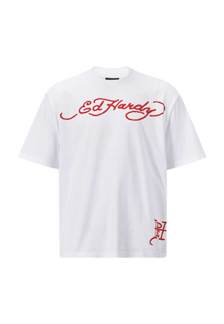 Męski T-shirt o swobodnym kroju z przeciąganymi ostrzami - biały