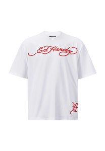 Męski T-shirt o swobodnym kroju z przeciąganymi ostrzami - biały