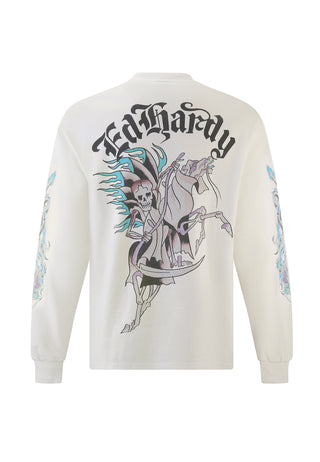 Mens Drag Death Rider Long Sleeve Tshirt - White