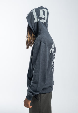 Dragon Rose-hoodie met rits voor dames - gemêleerd houtskool