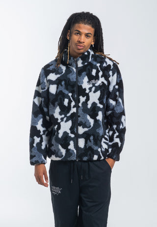 Jaqueta de lã masculina Dragon & Rose Camo Zip Thru Borg - Camo cinza