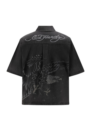 Mens Eagle And Stars Relaxed Denim Shirt - Black