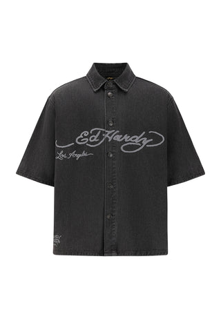 Mens Eagle And Stars Relaxed Denim Shirt - Black