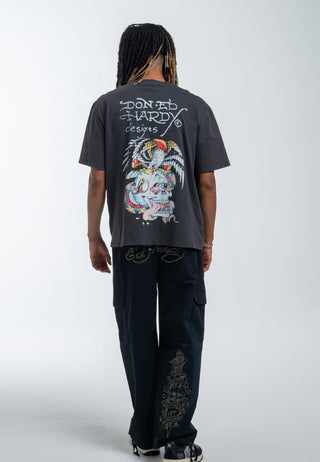 Relaxed-T-Shirt mit Adler-Schädel-Rücken für Herren – Anthrazit