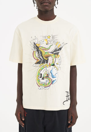 Camiseta masculina de batalha de águia e cobra - bege