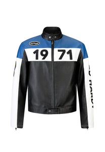 Veste de motard ED-1971 pour homme - Noir/Bleu/Blanc