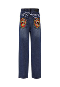 Mens Exploding Skull Xxtra Denim Trousers Jeans - Indigo