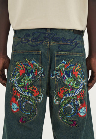 Pantalones vaqueros con lavado sucio Fireball Dragon para hombre - Verde