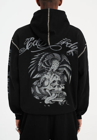 Mens Gothic Skull Fight Pouch Hoodie - Black