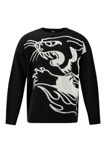 Mens Hell Cat Jaquard Knitted Jumper - Black