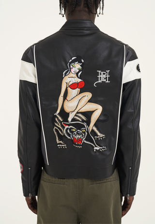 Jaqueta masculina de couro vegano Holly Panther para motocross - preta/branca