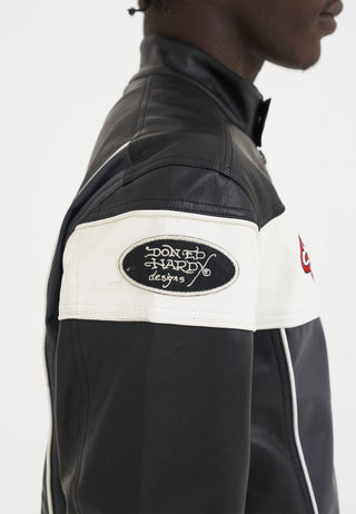Jaqueta masculina de couro vegano Holly Panther para motocross - preta/branca