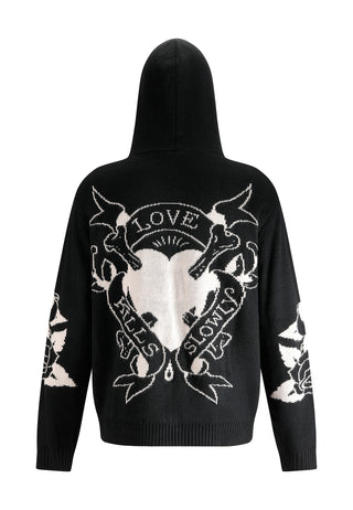 Mens Knitted Love Kills Knitted Zip Thru Hoodie - Black