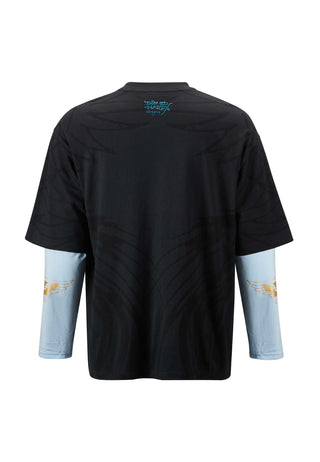 Mens Live Once Double Sleeve Relaxed T-Shirt - Black