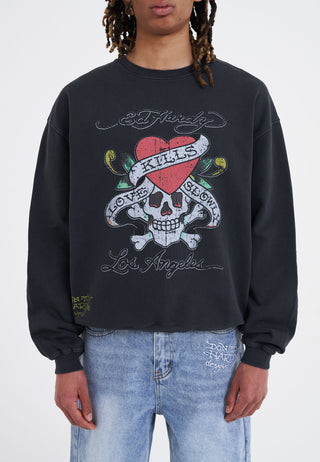 Mens Love Kill Slowly Graphic Crew Neck Sweatshirt - Svart