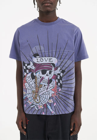 Camiseta masculina Love Kill Slowly com caveira - índigo